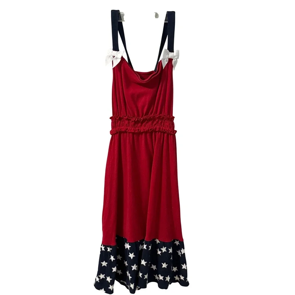 Girls Gymboree 4th Of July Sundress Patriotic Red White Blue Stars Bows Sz 10